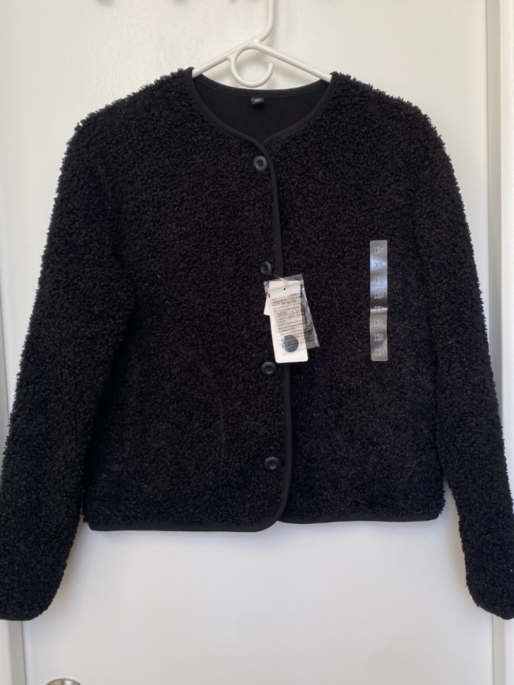 NWT UNIQLO Black Pile Lined Fleece Crew Neck Cardigan XS